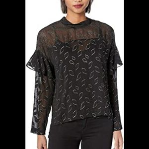 BCBGMAXAZRIA black silver combo sheer blouse tank